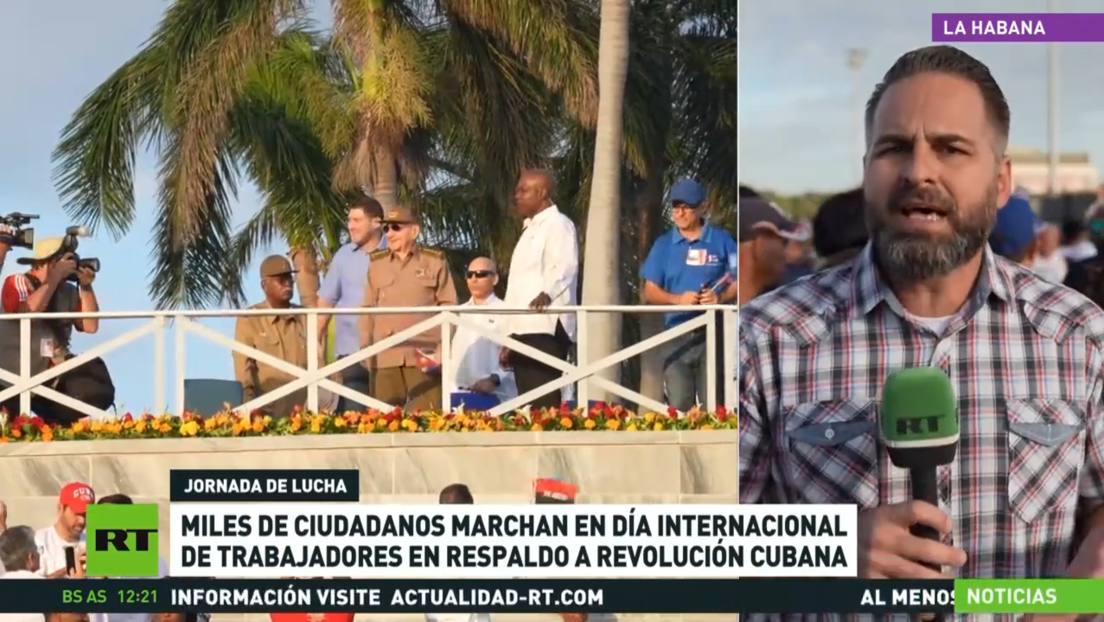 Miles de cubanos marchan en el día internacional de los trabajadores en respaldo a la Revolución cubana