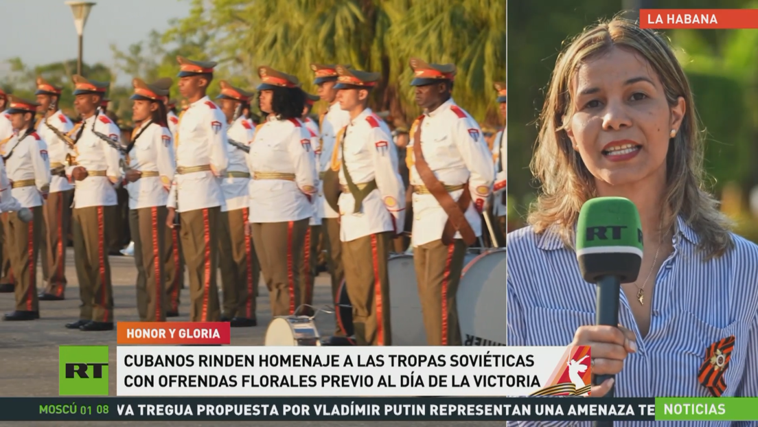 Cubanos rinden homenaje a las tropas soviéticas con ofrendas florales previo al Día de la Victoria