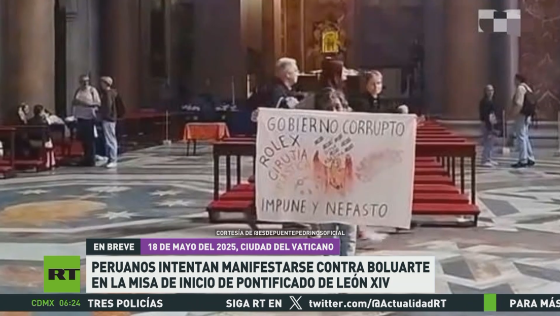 Peruanos intentan manifestarse contra Boluarte en la misa de inicio del pontificado del papa León XIV