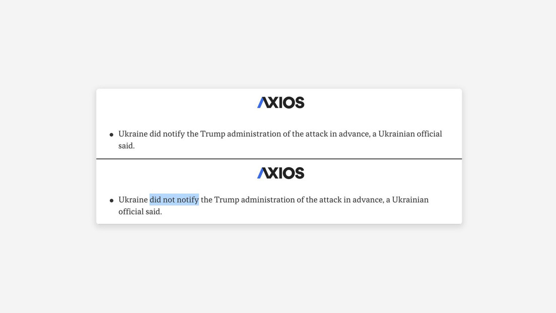 Axios publica que Ucrania informó a Trump sobre los ataques a Rusia y luego lo refuta