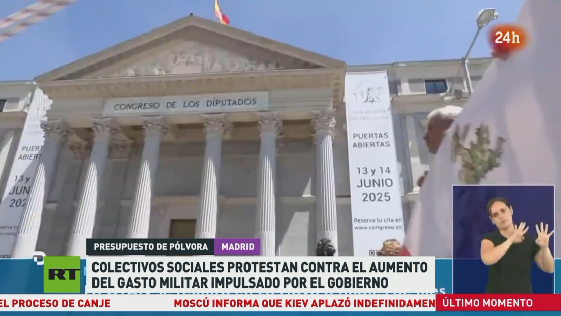 Colectivos sociales protestan contra el aumento del gasto militar impulsado por el Gobierno español
