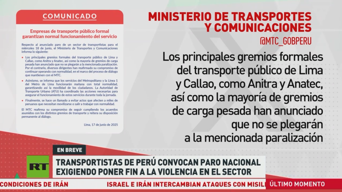 Transportistas de Perú convocan paro nacional exigiendo poner fin a la violencia en el sector