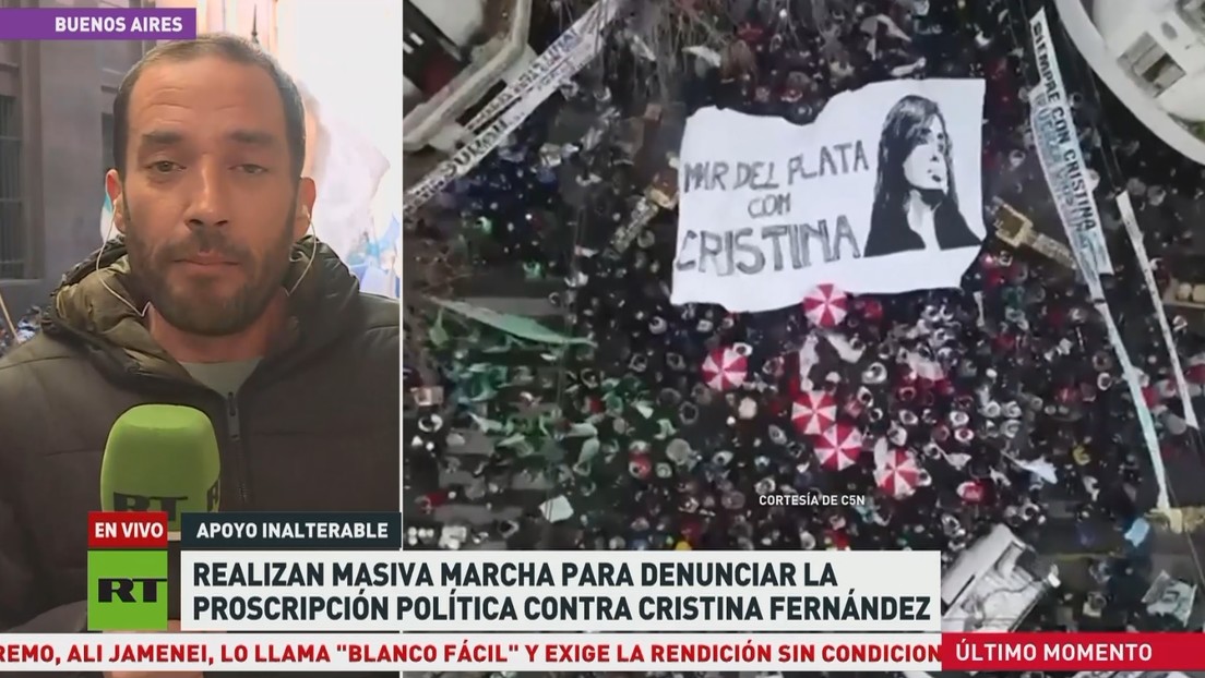 Realizan masiva marcha para denunciar la proscripción política contra Cristina Fernández