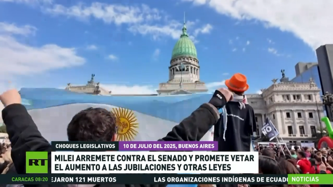 Milei arremete contra el Senado y promete vetar el aumento a las jubilaciones y otras leyes