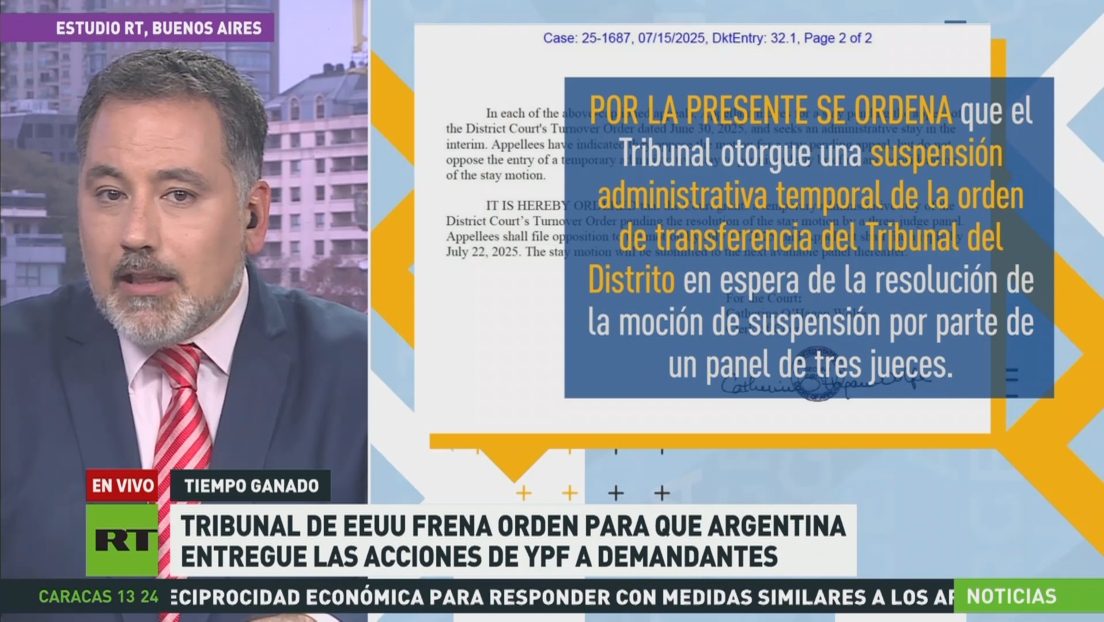 Tribunal de EE.UU. frena orden para que Argentina entregue las acciones de YPF a demandantes
