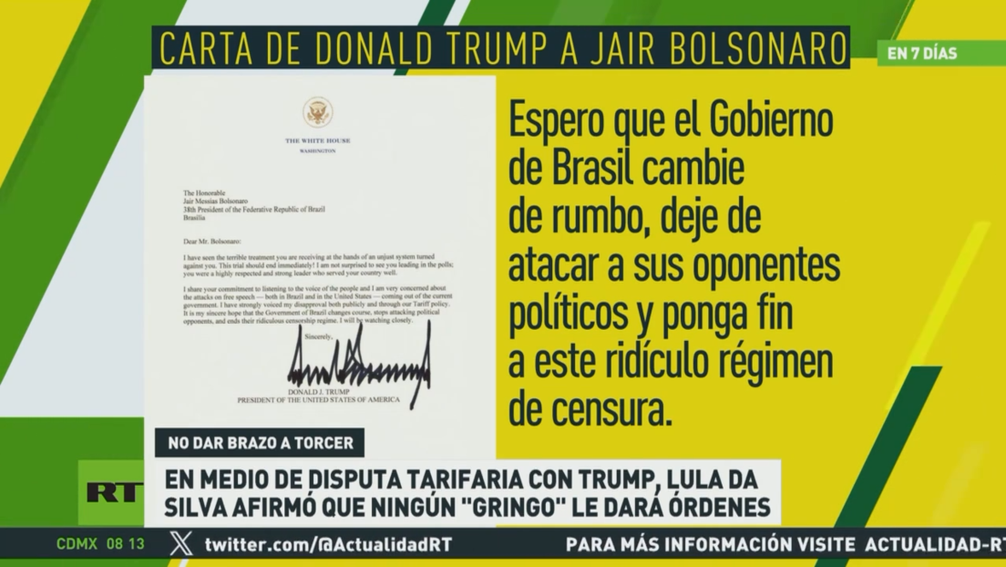 En medio de disputa arancelaria con Trump, Lula da Silva afirma que ningún "gringo" le dará órdenes