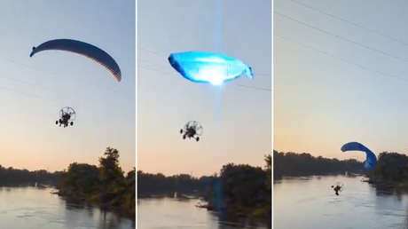 VIDEO: Parapentista cae a un río tras chocar contra un cable eléctrico