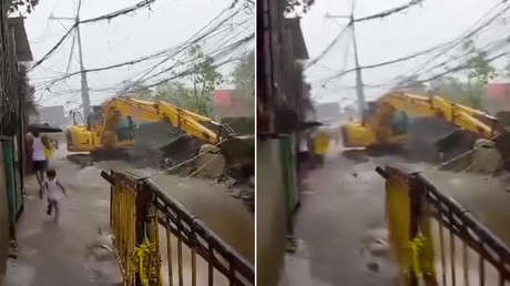 VIDEO: Un niño cae a un fuerte caudal en medio de inundaciones