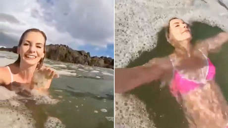 VIDEO: Influencer nada feliz entre supuestas aguas negras y se vuelve viral