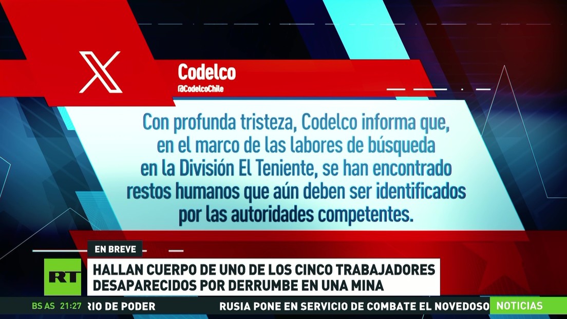 Hallan cuerpo de uno de los cinco trabajadores desaparecidos por derrumbe en una mina en Chile