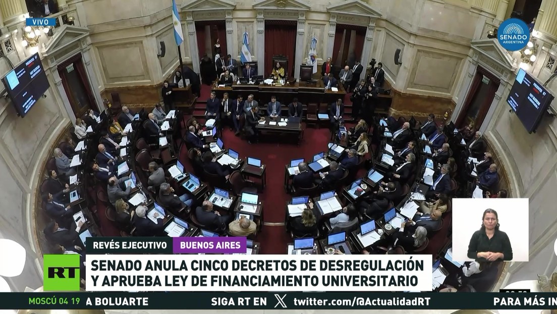 El Senado argentino anula cinco decretos de desregulación y aprueba ley de financiamiento universitario