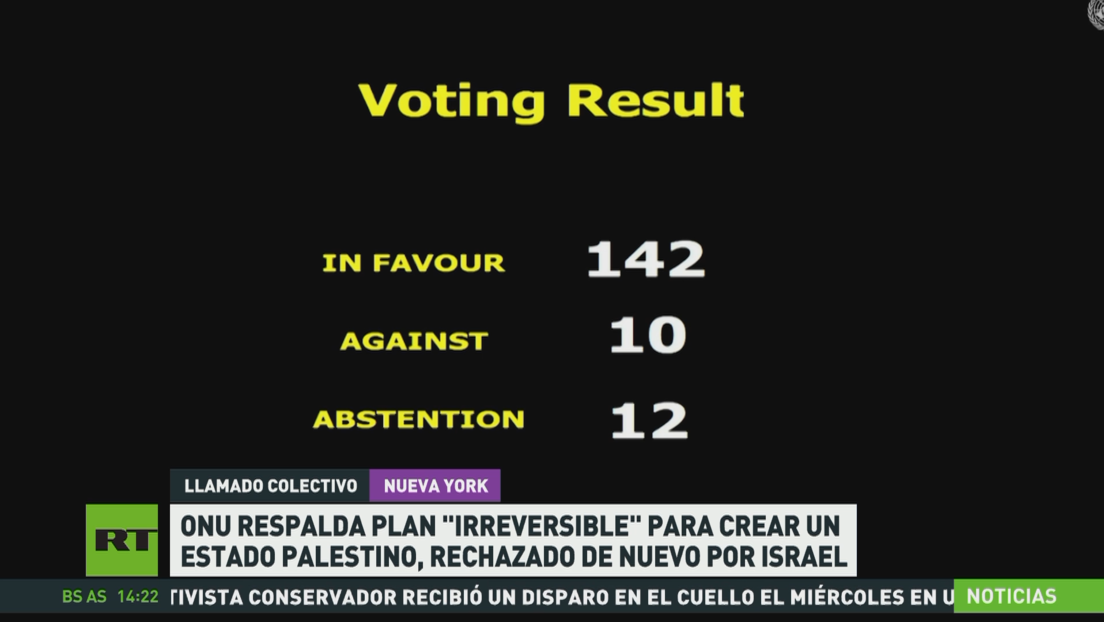 La ONU respalda un plan "irreversible" para crear un Estado palestino rechazado por Israel
