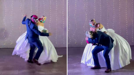 Novios celebran su unión con una pelea de 'lucha libre' en vez de bailar el vals (VIDEO)