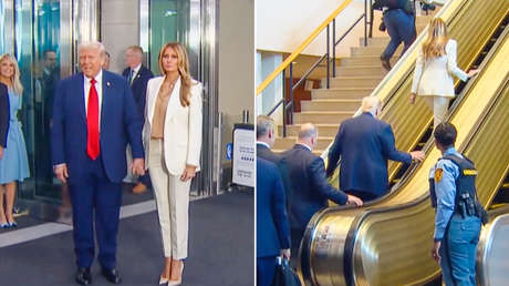 Trump y Melania viven un momento incómodo en escaleras mecánicas en la ONU (VIDEO)