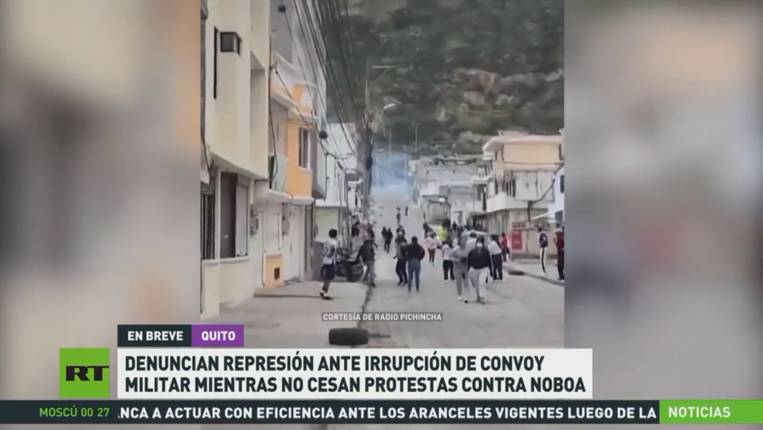 Ecuatorianos denuncian represión ante irrupción de convoy militar mientras no cesan las protestas contra Noboa