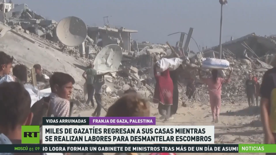 Palestinos desplazados regresan a una Gaza sin hogar, agua ni comida