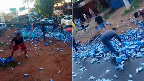 VIDEO: Vuelca camión con cerveza y lo saquean de inmediato