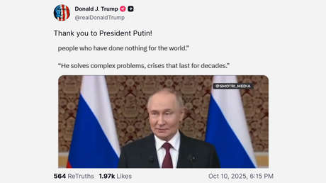 Trump agradece a Putin por sus palabras sobre el Nobel de la Paz