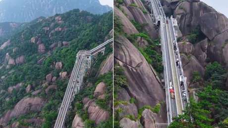 VIDEO: China inaugura asombrosa red de escaleras mecánicas que permite subir una montaña en 10 minutos