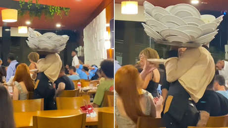 Mesero 'equilibrista' sorprende a comensales con sus grandes destrezas (VIDEO)