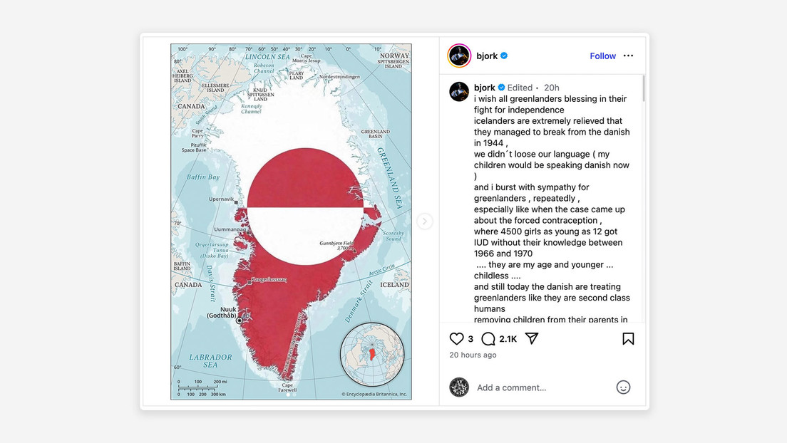 Björk pide a los groenlandeses independizarse de Dinamarca