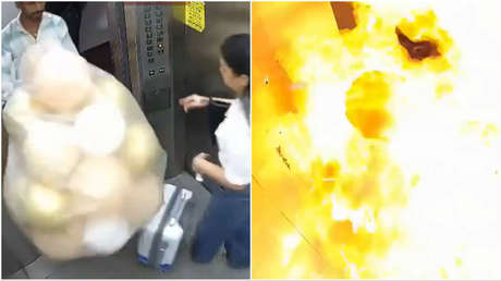 FUERTE VIDEO: Globos provocan violenta explosión dentro de un ascensor