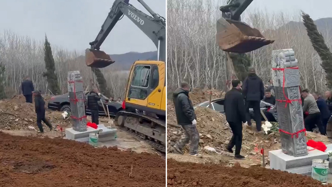 Polémica en China por el entierro de un Mercedes junto a su dueño fallecido (VIDEO)