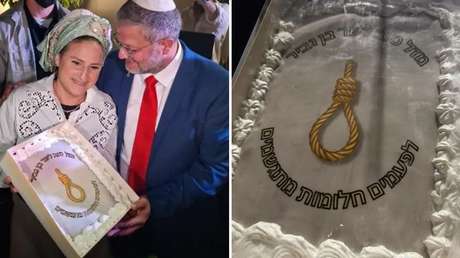 Ministro de Seguridad israelí celebra su cumpleaños con un pastel decorado con una soga (VIDEO)