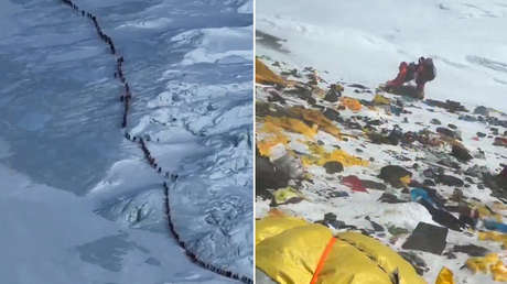Basurero más alto del mundo y atascos humanos: graban tristes videos en el Everest