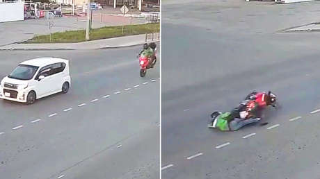 Impactante vuelco: motociclista sale volando en plena marcha (VIDEO)