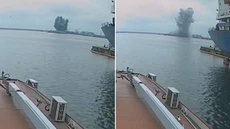 VIDEO: Un dron marino ucraniano se autodetona en un puerto rumano