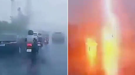 IMPACTANTE VIDEO: Un rayo alcanza a un repartidor en plena a