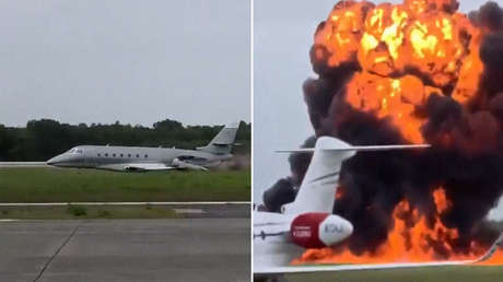 VIDEO del instante en que un avión pierde el control y se consume en llamas en República Dominicana