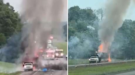 VIDEO: Camión cargado con fuegos artificiales arde