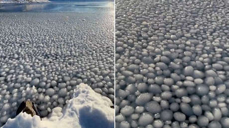 VIDEO: miles de esferas de hielo cubren una laguna en un fenómeno natural impresionante