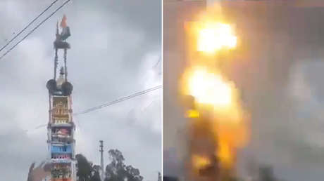 Tragedia en una procesión religiosa: una carroza choca con un cable de alta tensión (VIDEO)