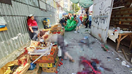 Primeras imágenes del terror de Kiev contra mercado con civiles rusos