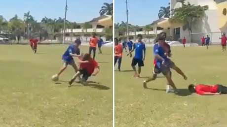VIDEO: Brutal patada en la cabeza a un rival durante un partido universitario de fútbol
