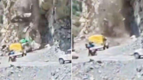 VIDEO: Enormes rocas aplastan un coche en una carretera de montaña en la India