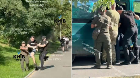 VIDEO brutal de Kiev: reclutadores casi le rompen las piernas a un hombre para meterlo en un autobús