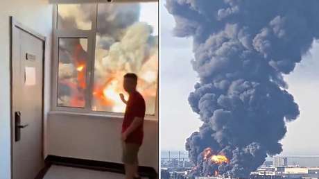 Enorme columna de humo se eleva sobre puerto chino de Qingdao (VIDEOS)