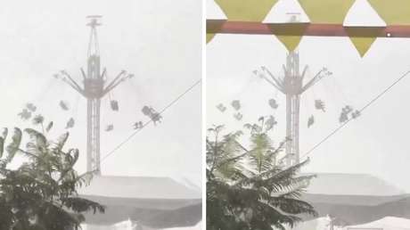 Pánico: jóvenes quedan atrapados en sillas voladoras (VIDEO)