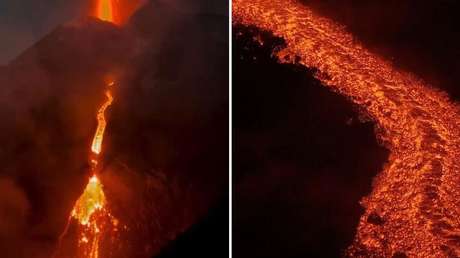 IMÁGENES IMPRESIONANTES de los hermosos y peligrosos ríos de lava del Etna desde las alturas