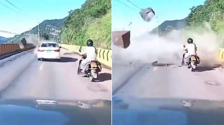 ATERRADOR VIDEO: Motociclista se salva por segundos de ser aplastado por un derrumbe de piedras