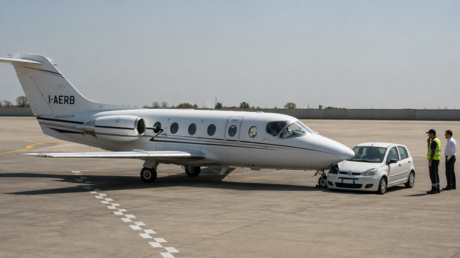 Un jet privado choca contra un vehículo en la pista de un aeropuerto en Italia (VIDEO)