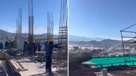 VIDEO: Trabajadores en lo alto de una construcción que tiembla por el sismo en Colombia