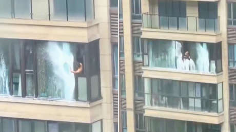 Oportunidad de oro: chino descubre cómo aprovechar un tifón para limpiar su casa (VIDEO)