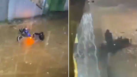 'No sin mi moto': la corriente arrastra a un motoclista aferrado a su vehículo (VIDEO)