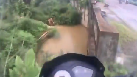 VIDEO: Motociclista termina donde menos imaginaba al esquivar unos caballos