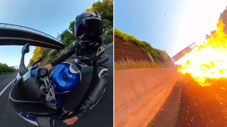 Motociclista prende fuego a la carretera tras una dramática caída (VIDEO)